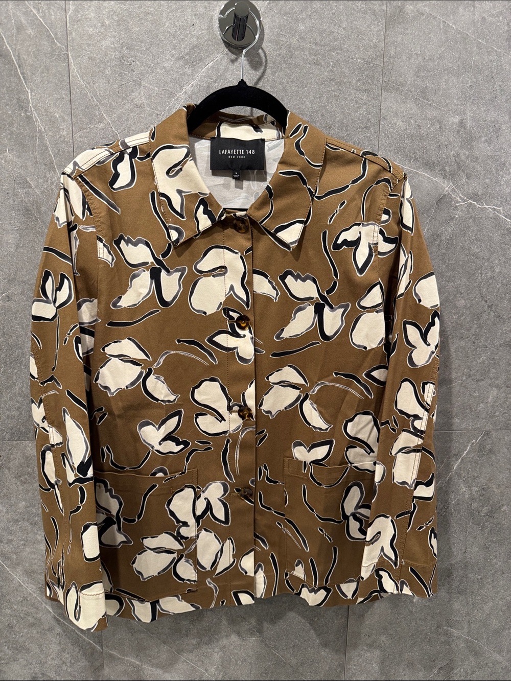 Lafayette 148 New York Floral Jacket Size L Brown Ivory